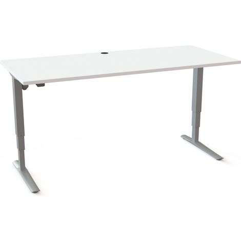STIER Elektrisch höhenverstellbarer Schreibtisch 501-43 180 x 80cm Weiß/Silber 65-125cm (1/3)