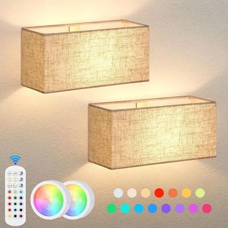 Batteriebetriebene Wandleuchte - dimmbare LED-Wandleuchte mit Fernbedienung, 15-farbig verstellbarer Stoffschirm, magnetische Pendelleuchte für Schlafzimmer/Flur (mit Fernbedienung).