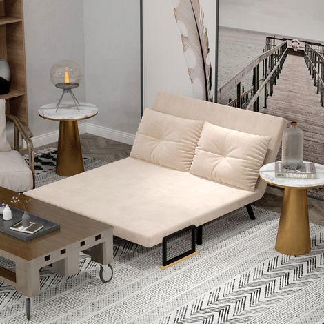 Sillón sofá cama reclinable de poliéster beige OKMYHOME (1/5)