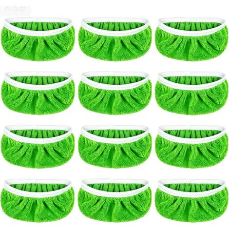 12 Pcs Housse Balai Microfibre Vert Tampon de Nettoyage de Rechange Lavable en Machine (1/3)