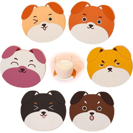 CSPARKV 6 Pièces Dessous de Verre, sous-Verres en Silicone Chien, sous-Verres Chiens Mignons, sous-Verres Décoratifs en Verre, sous-Verres pour Vin, Verres, Tasses à Thé et Boissons (1/4)