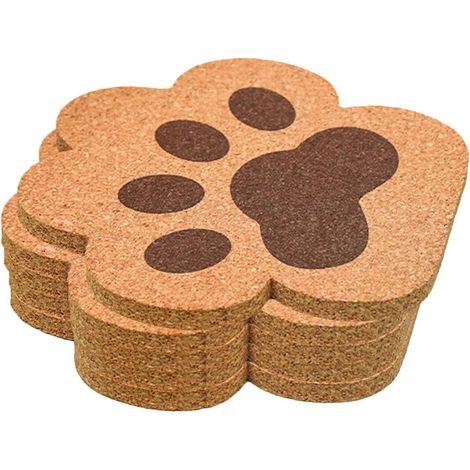 Lot de 5 sous-verres en liège, motif patte de chat, antidérapants et réutilisables, pour la maison ou pour offrir en cadeau. (1/5)