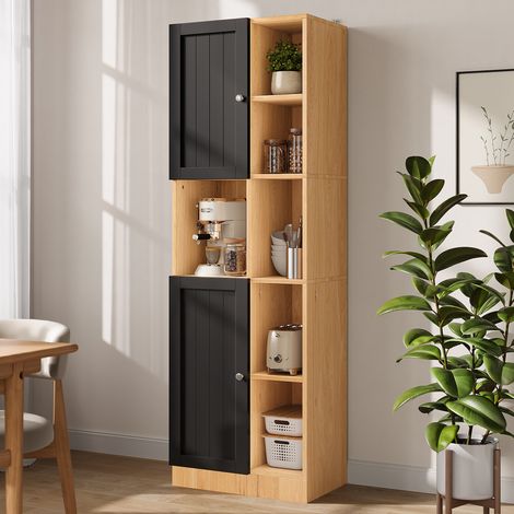 MODFU – Armario esquinero 50x35,5x170 cm de MDF/aglomerado con 6 estantes, 2 puertas, baldas regulables y carga 60 kg – Negro/natural (1/5)