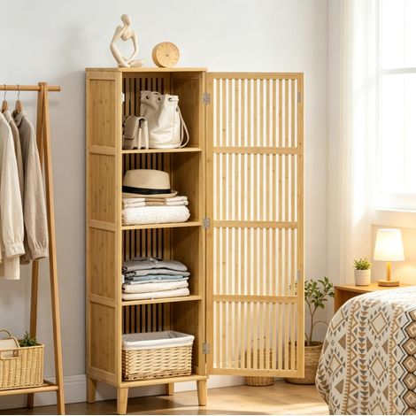 Mueble de almacenaje alto de bambú con puerta de lamas, 40 x 30 x 140 cm, natural DESVIAE (1/5)