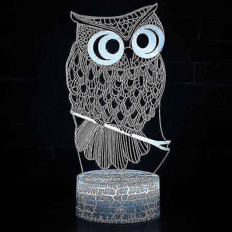 Veilleuse LED 3D Hibou à illusion d'optique, 7 couleurs, lampe de bureau tactile (1/5)