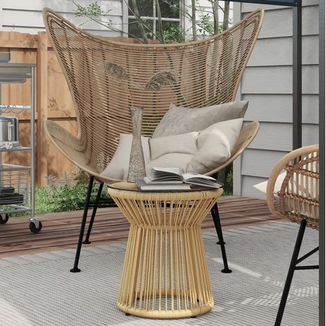 Mesa auxiliar jardín boho con cristal beige OKMYHOME (1/3)