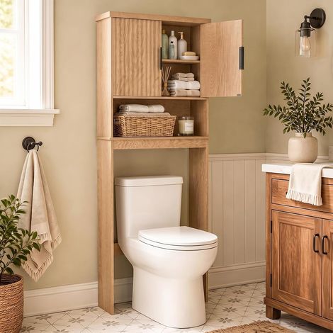 COSTWAY Meuble WC Au-dessus Toilettes avec Rangement, 60 x 25 x 170 cm (1/5)