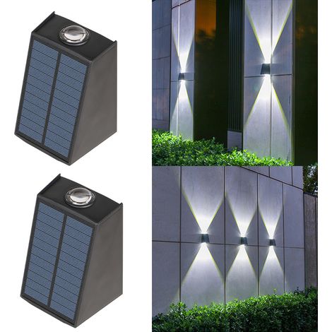 Lot de 2 lampes solaires d'extérieur, éclairage d'ambiance décoratif pour cour et jardin, applique murale étanche, éclairage par le haut et par le bas - Lumière blanche (1/5)