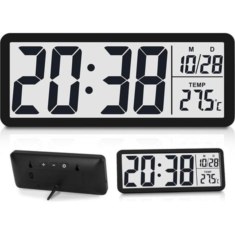 Horloge Murale Numérique à Luminosité Réglable – Temps, Température et Date avec Fonction Chrono, 12/24 Heures, pour Salon, Bureau et Chambre (1/5)