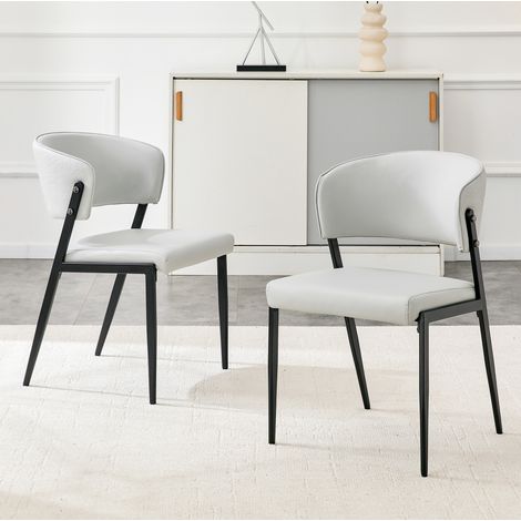 Set di 2 sedie da cucina e ufficio, stile moderno minimalista, imbottite, struttura in metallo, PU grigio chiaro (1/5)