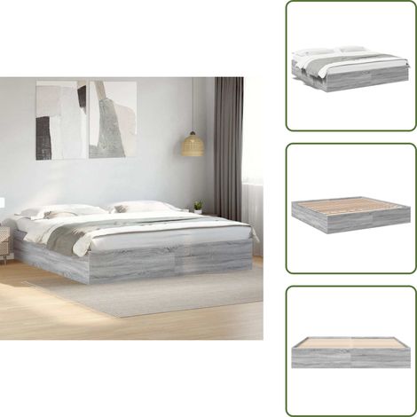 The Living Store Bettgestell Grau Sonoma 200x200 cm Holzwerkstoff - Holzwerkstoff (1/5)