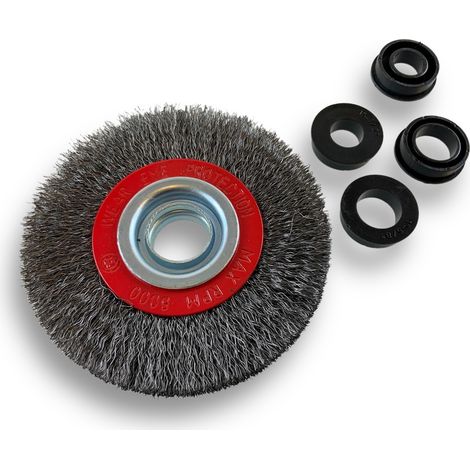 Brosse circulaire ACIER Ø 100 mm Epaisseur 2 rangs Fil souple 0.20 mm ondulé Alésage 16 mm Touret meuleuse affûteuse ponceuse Brossage décapage polissage dérouillage Kibros 234102AV (1/5)