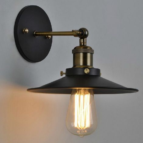 (schwarze) Vintage-Wandlampe aus Schmiedeeisen, ohne E27-Leuchtmittel, (1/4)