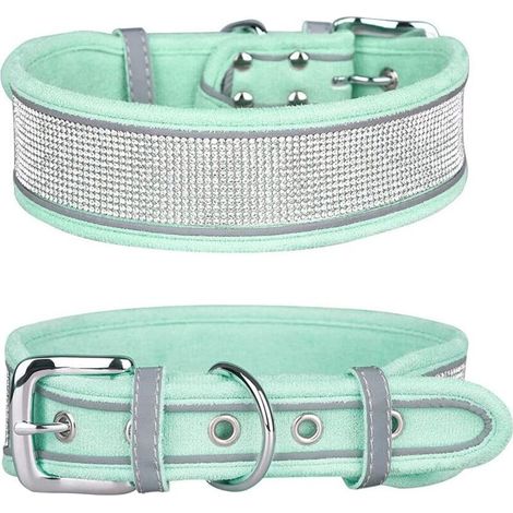 Collier Pour Chien - 1 Pièce - Tissu En Daim - Réfléchissant - Avec Pendentif Téléphone Anti-Perte - Taille M (46 x 4 cm) - Vert (1/5)