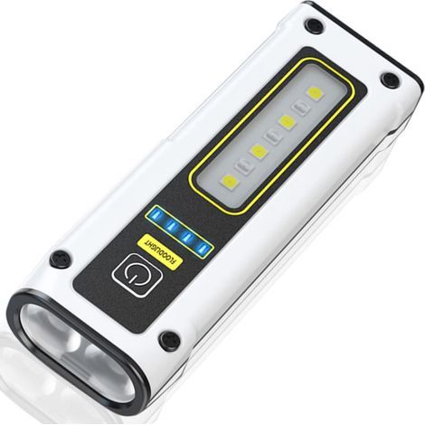 Lampe de poche LED rechargeable EDC, torche de poche tactique super lumineuse avec lumière de travail rouge bleu et COB, lampe de poche à aimant portable multifonction étanche IPX4 (Blanc) [Classe éne (1/5)