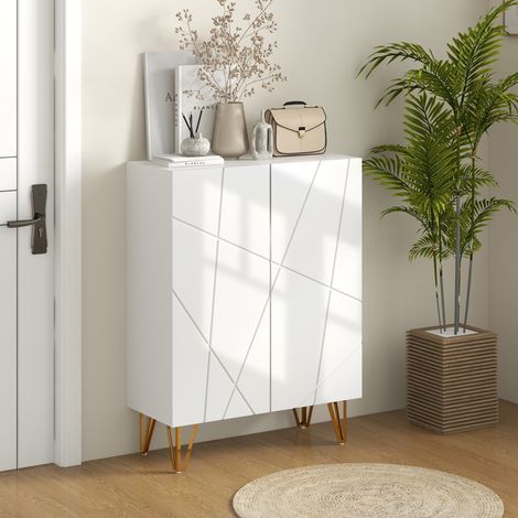 Meuble à chaussures meuble de rangement à chaussures 2 portes étagères réglables 72 x 31.5 x 95 cm blanc laqué