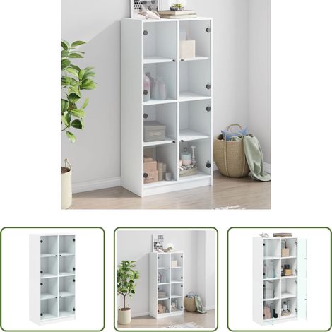 Rangement livres - Buffet haut avec portes blanc 68x37x142 cm bois d'ingénierie (1/5)
