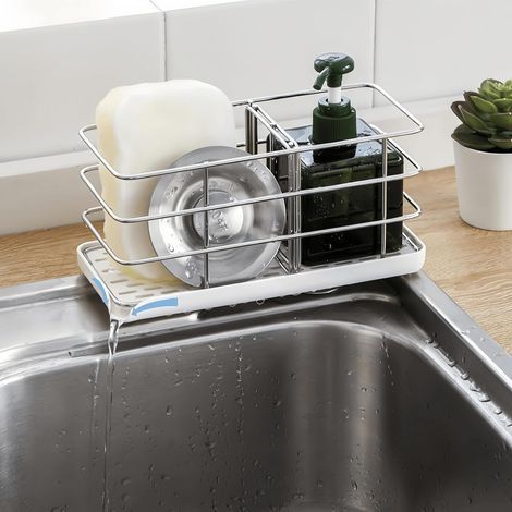Porte-éponge en Acier Inoxydable 304, Multifonctionnel pour évier de Cuisine, Organisateur d'évier, Plateau égouttoir à Vaisselle (1/5)