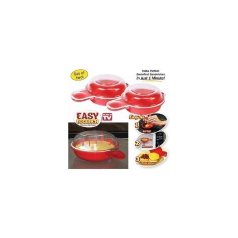 2er-Set Mikrowellen-Eierkocher – 1 Minute – Küchenhelfer für Hamburger und Omeletts (Rot und Transparent) – Crezuo (1/3)