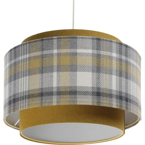 Suspension Extérieur tissu rayé gris jaune, intérieur argenté - Gris, jaune, argenté (1/5)