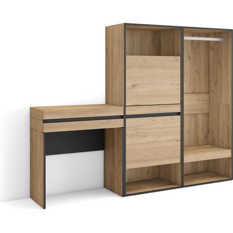 Table Console d'Entrée Grand Espace de Rangement 190x145x35 cm avec tiroir Meuble à Chaussures Vestiaire Ouvert Style Moderne Chêne (1/5)
