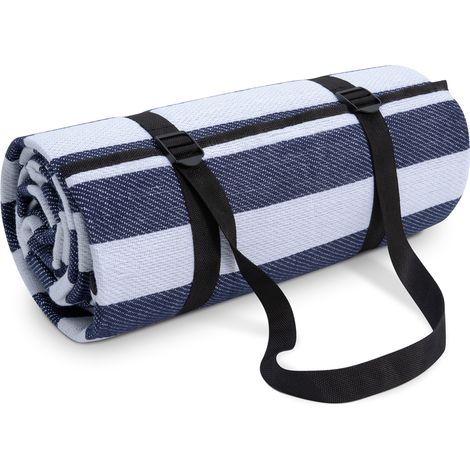 Paco Home Picknickdecke Campingdecke XXL Strand Picknickdecke Wasserdicht Mit Tragegriff 200x300cm, Blau-Weiß 3