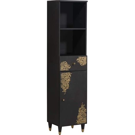 Badezimmerschrank Schwarz 38 x 33 x 160 cm Massivholz Mango