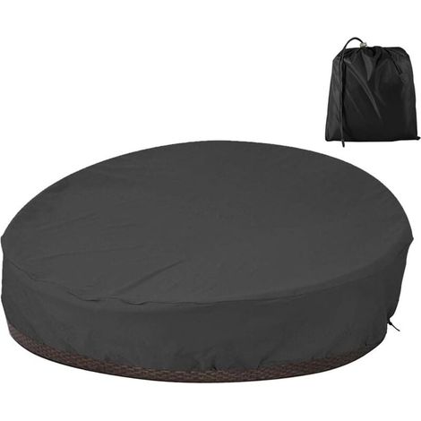 Funda protectora impermeable para sofá cama redondo, duradera y resistente, de tela Oxford 210D, resistente a los rayos UV y al viento (negra). (1/4)