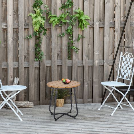 Petite table basse ronde, cadre en acier, table de jardin pour balcon, balcon, terrasse, salon, Ø49 x 48H cm, marron (1/5)