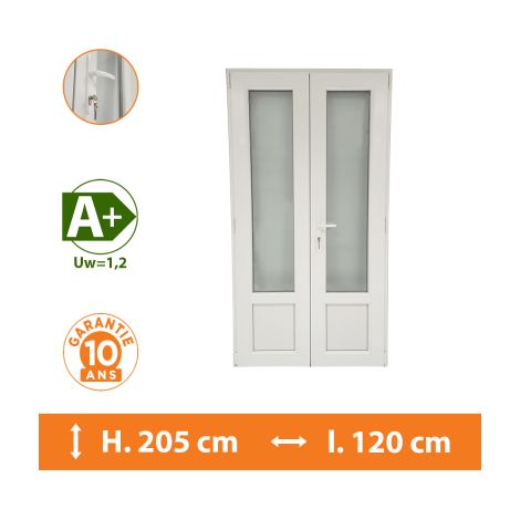 Direct Fenêtres – Porte-fenêtre PVC 2 vantaux blanc – H.205 x l.120 cm – Double vitrage A+ – Isolation thermique et acoustique optimales (1/5)