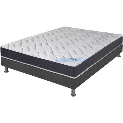 Matelas + sommier tapissier 120x190 Mousse - Melior - Soutien ferme - Gris (1/5)