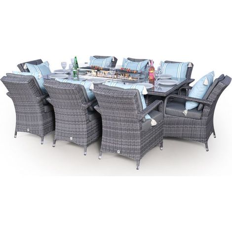 Arizona Fire Pit 8 Seater Rectangle Rattan Dining Set - Grey (1/5)