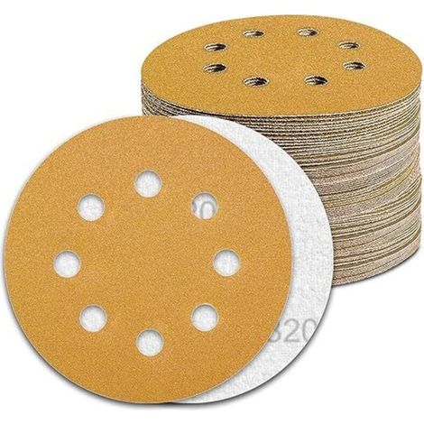 Disco de lijado de 125 mm, grano 320, 100 unidades para lijadoras orbitales aleatorias (1/4)