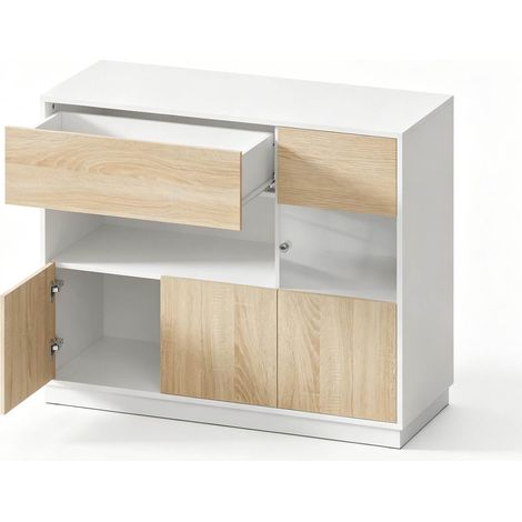 CHICFURN Aparador bajo 100 x 40 x 80 cm en madera de ingeniería blanco y roble claro (1/5)