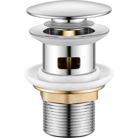 Bonde de lavabo, bouchon clic-clac avec trop-plein, bonde à fente, chromée, bonde de lavabo moderne, 65 mm - raccord universel standard G 1 1/4 BSP (1/4)