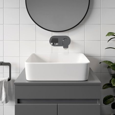 Bathroom Cloakroom Vanity Countertop Wash Basin Sink White Gloss Modern 480x370mm Rectangular