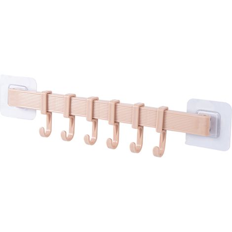 Porte-manteaux Murale - 6 Crochets - Acier Inoxydable et Plastique - Blanc - Fixation Sans Perçage sur Mur Lisse Carrelage Verre Bois - 30 cm - Pour Entrée Salle de Bain Chambre Cuisine (1/5)