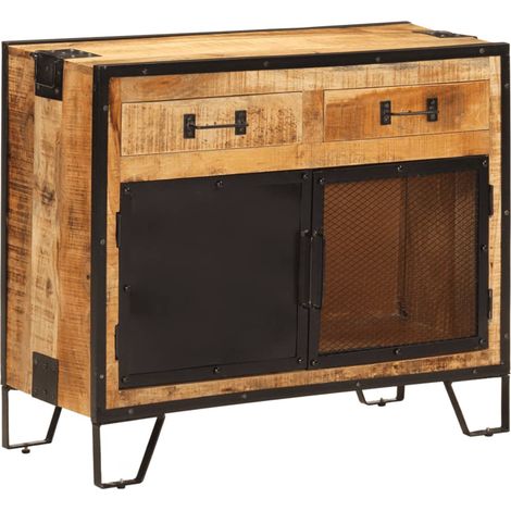 Sideboard 80x31x66 cm Massives Raues Mangoholz und Metall