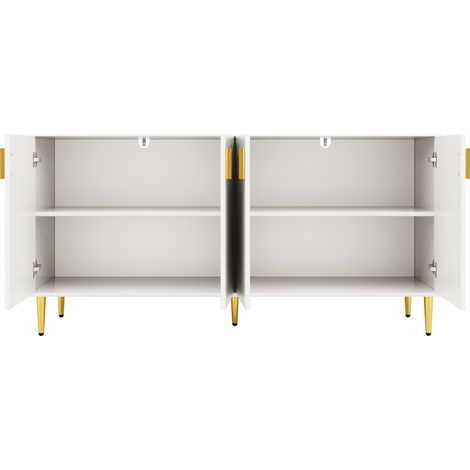 Credenza bianca in MDF 152 x 40 x 75 cm con design ondulato e dettagli dorati (1/5)