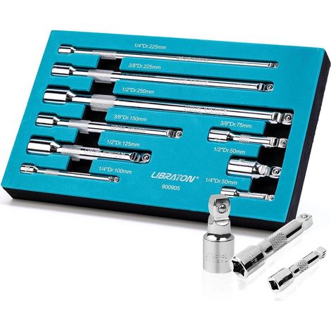 Steckschlüssel Verlängerungssatz 9tlg, Zoll, 1/4, 3/8, 1/2 Zoll, Cr-V, mit EVA-Fach (1/5)