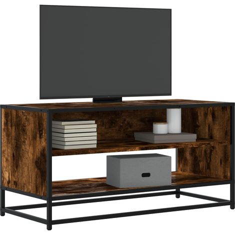TV-Schrank Räuchereiche 91x40x46 cm Holzwerkstoff und Metall