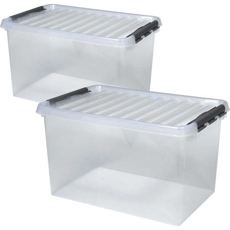 BRB 2x Aufbewahrungsbox mit Deckel, transparent, LxBxH 600x400x340 mm, 62 Liter Box