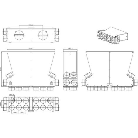 Wolf Luftverteiler DN 125 für CWL-F-150 10 Stutzen DN 75/63 mit 5 Rohrkappen (1/2)