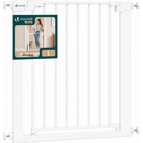 VOUNOT® Barrera de Seguridad Extensible 75-82cm Puerta Seguridad Escalera Pasillo para Perros Mascotas Valla Metálica a Presión sin Taladro Blanco (1/5)