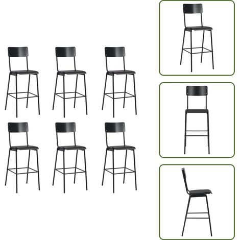 Chaises de bar lot de 6 noir contreplaqué solide et acier - Chaise De Bar - Tabouret De Bar - Set De Chaises - Chaises Noires - Meubles De Salle À Manger (1/5)