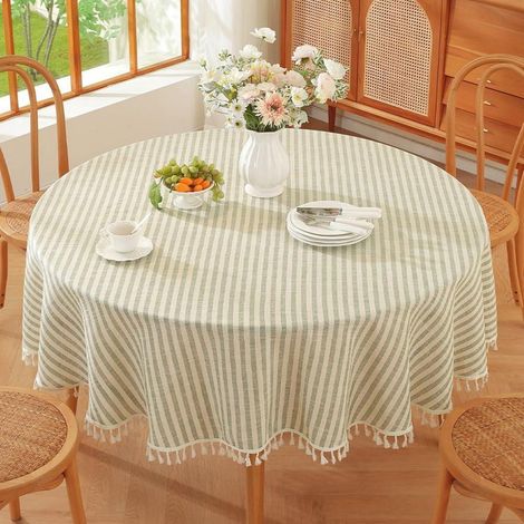 Nappe ronde 140 cm Vert Lavable Aspect lin pour Cuisine & Jardin