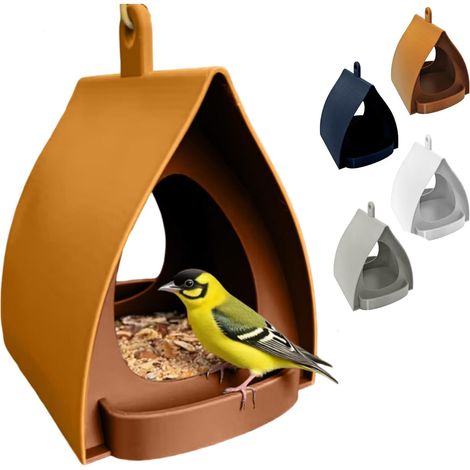 Mangeoire à Oiseaux pour Extérieur, Mangeoire à Oiseaux Sauvages Suspendue en Forme de Cabane avec Toit, Résistant Aux Intempéries, Maison Pluie d'extérieur pour Oiseau et écureuils (Jaune) (1/5)