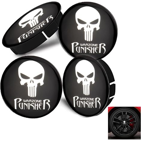 4 Pcs Cache-Moyeux Le Crâne,Voiture Universel Cache-Moyeux,3D Cache-Moyeu,Compatible with 60mm Auto Capuchons,Crâne TêTe De Mort,pour Cache-Moyeu,Centre De Roue (Noir 2) (1/5)
