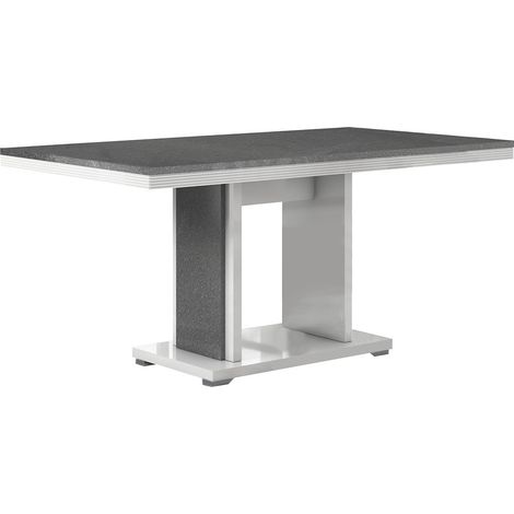MARIKA - Table Repas 160cm Effet Pierre Pied Central Ouvert (1/3)