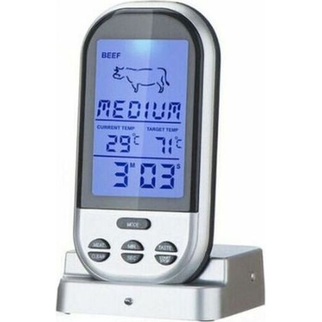 Thermomètre numérique sans fil pour viande et poisson – étanche, avec minuterie et affichage LCD, idéal pour grill, barbecue et fumoir (1/5)